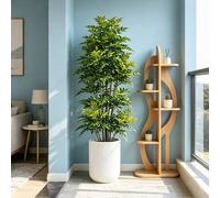 Shein 1 pieza Planta de palma artificial de 73-135 cm de altura, árbol de higuera falso grande, árboles de Nandina falsos, ramas con hojas de laca tropical
