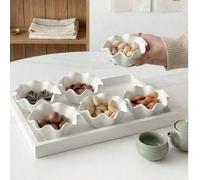 Shein 1 pieza Plato chino para aperitivos de té, plato de cerámica con diseño de loto, juego de plato vintage para frutas secas para el hogar, bandeja para