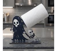 Shein 1 pieza Portarrollos de papel higiénico de madera con diseño de calavera fantasma, decoración gótica para el hogar, almacenamiento de pañuelos, baño m