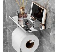 Shein 1 pieza Portarrollos de papel higiénico montado en la pared con estante para teléfono, material de acero inoxidable, autoadhesivo o montaje con tornil