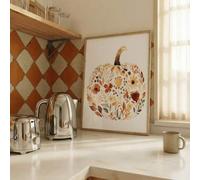 Shein 1 pieza Póster de arte de pared sin marco con calabaza de acuarela, flores de otoño, cosecha rústica de granja, Halloween, Acción de Gracias, para apa