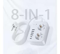 Shein 1 pieza Protector de sobretensión multipuerto 8 en 1, con 2 tomas de corriente CA, 4 puertos USB-A, 2 puertos USB-C, interruptor de encendido independ