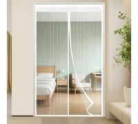 Shein 1 pieza Puerta de malla magnética con rayas blancas de verano para el hogar, diseño minimalista de moda, cortina transpirable anti-mosquitos, instalac