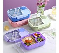 Shein 1 pieza Recipiente de almuerzo aislado con cuchara y tenedor, equipado con compartimento independiente para salsa, recipiente de almacenamiento de ali