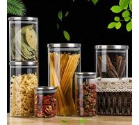 Shein 1 pieza Recipiente de vidrio con tapa de acero inoxidable para almacenar granos, té, dulces, almacenamiento en refrigerador, botella de cristal