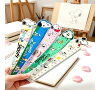 Shein 1 pieza Regla acrílica con diseño lindo de Snoopy, regla decorativa kawaii, útiles escolares portátiles, herramienta de medición y dibujo para la escu