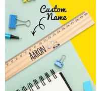 Shein 1 pieza Regla de madera personalizada con nombre grabado a medida, regla de madera personalizada, útiles escolares para estudiantes, regla de medición