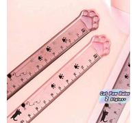 Shein 1 PIEZA Regla transparente con diseño de pata de gato, útiles escolares y de oficina estéticos y lindos, herramienta de medición única para cuadernos,