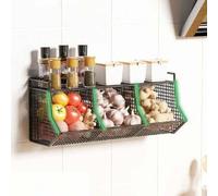 Shein 1 pieza Rejilla de almacenamiento de malla de hierro para la cocina, organizador de especias montado en la pared para ajo, jengibre, cebolla (incluye