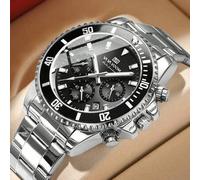 Shein 1 pieza Reloj de hombre de gran esfera multifunción, con esfera de calendario, caja de acero inoxidable resistente a los arañazos, adecuado para playa