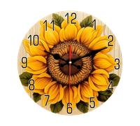 Shein 1 pieza Reloj de pared de girasol silencioso de 10"/12", pantalla de dígitos de madera redonda, tema floral, bisel de reloj plano, funciona con pilas