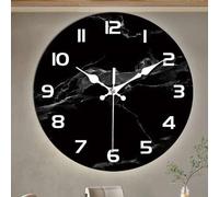 Shein 1 pieza Reloj de pared de madera con textura de mármol negro moderno y silencioso - Movimiento de cuarzo japonés, pantalla analógica redonda, tema de