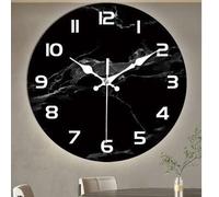 Shein 1 pieza Reloj de pared de madera moderno con textura de mármol negro - Movimiento de cuarzo japonés, pantalla analógica redonda, tema fantástico - Fun