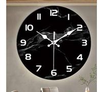Shein 1 pieza Reloj de pared de madera moderno con textura de mármol negro - Movimiento de cuarzo japonés, pantalla analógica redonda, tema fantástico - Fun