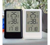 Shein 1 pieza Reloj despertador de temperatura y humedad de escritorio, termohigrómetro de pared moderno y minimalista, pantalla de 12/24 horas, con pantall