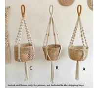 Shein 1 pieza/Set de 3 piezas Cesta colgante de plantas tejida a mano, macetero colgante de interior con cuentas de madera, soporte decorativo para maceta c