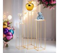 Shein 1 pieza/Set de 3 piezas Decoración de centro de mesa de boda con panel de acrílico, jarrón dorado para decoración central, soporte de jarrón de metal