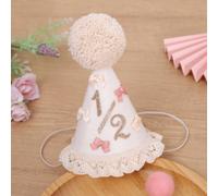 Shein 1 pieza Sombrero de cumpleaños 1er/2do año para bebé, diadema con lazo y pompón con adorno de encaje para niños y niñas pequeños, decoración de fiesta
