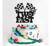 Shein 1 pieza Sombrero decorativo con bandera a cuadros de carreras, rueda y "Dos rápido" para fiesta de cumpleaños de niños de 2 años, Navidad