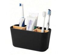 Shein 1 pieza Soporte de bambú para 5 cepillos de dientes, organizador de baño para cepillo de dientes eléctrico, pasta de dientes, maquinilla de afeitar y