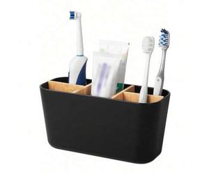 Shein 1 pieza Soporte de bambú para 5 cepillos de dientes, organizador de baño para cepillo de dientes eléctrico, pasta de dientes, maquinilla de afeitar y