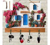Shein 1 pieza Soporte de llaves de madera plano 2D, decoración de pared moderna para el hogar, estante de almacenamiento de llaves simple con ganchos, organ