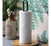 Shein 1 pieza Soporte de papel de cocina de bambú y hierro, marco negro resistente con dispensador de rollo de papel de bambú, diseño vertical ahorrador de