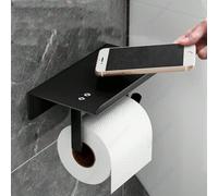 Shein 1 pieza Soporte de papel higiénico de acero inoxidable montado en la pared con estante para teléfono y almacenamiento, estante adhesivo para papel hig