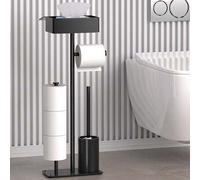Shein 1 pieza Soporte de pie para cepillo de inodoro, Portarrollos de papel higiénico vertical, Móvil sobre ruedas, Estante de almacenamiento de rollos de b