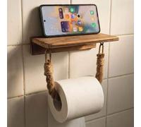 Shein 1 pieza Soporte multifuncional para papel higiénico, estante de almacenamiento de baño, soporte de papel higiénico de madera montado en la pared, inst