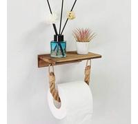 Shein 1 pieza Soporte multifuncional para papel higiénico, estante de pared de madera para papel higiénico sin necesidad de perforar, soporte para teléfono,