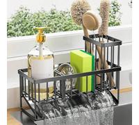 Shein 1 pieza Soporte negro de esponja para fregadero de cocina, organizador de caddy de fregadero con soporte alto para cepillo, organizadores y accesorios