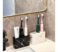 Shein 1 pieza Soporte para cepillo de dientes de cerámica con diseño de mármol dorado de 3 agujeros para colocar en el mostrador del baño, soporte multifunc