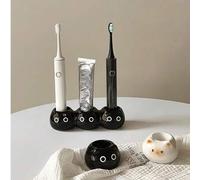 Shein 1 pieza Soporte para cepillo de dientes de cerámica con forma de gato, organizador de soporte para cepillo de dientes eléctrico de gato siamés lindo,