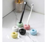 Shein 1 pieza Soporte para cepillo de dientes de cerámica de moda, estante de almacenamiento de cepillo de dientes estilo macaron moderno para pareja, base