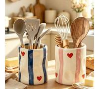 Shein 1 pieza Soporte para utensilios de cocina con forma de corazón a rayas, adecuado para la encimera de la cocina, decoración de cocina de estilo rústico