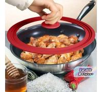 Shein 1 pieza Tapa redonda universal para ollas, sartenes y utensilios de cocina, tapa de vidrio templado para sartenes con borde de silicona, tapa de repue