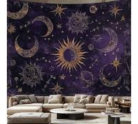 Shein 1 pieza Tapiz con diseño de cielo estrellado vintage VIKAMA, patrón de sol, luna y estrellas, decoración de pared para sala de estar, estilo bohemio