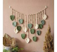 Shein 1 pieza Tapiz de hoja tejido a mano de estilo bohemio, decoración de pared colgante con flecos, exhibición de fotos para dormitorio