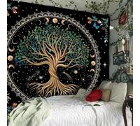 Shein 1 pieza Tapiz de pared con impresión del árbol de la vida y fases lunares, tapiz de estilo moderno de fibra de poliéster cuadrado adecuado para la dec