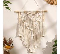 Shein 1 pieza Tapiz de pared estilo bohemio tejido, con decoración de cuentas de madera, adecuado para dormitorio, sala de estar, decoración del hogar en ap