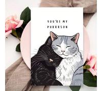 Shein 1 pieza Tarjeta de aniversario "Eres mi persona felina" - Saludo sincero con gatos negros y grises, ideal para cualquier día, bodas - Regalo único par