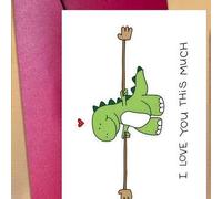 Shein 1 pieza Tarjeta de corazón con dibujo de dinosaurio lindo, tarjeta de San Valentín, regalo de aniversario, tarjeta de cumpleaños, "Te amo" Suministros