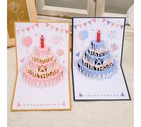 Shein 1 pieza Tarjeta de cumpleaños 3D con sobre, tarjeta de cumpleaños desplegable colorida con diseño de pastel y vela, tarjeta de felicitación plegable c