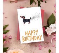 Shein 1 pieza Tarjeta de cumpleaños de cartón con perro salchicha, vista lateral divertida del perro, tarjeta de felicitación de calidad con sobre, tema cre