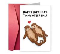 Shein 1 pieza Tarjeta de cumpleaños de medio año divertida con nutria para pareja, tarjeta de felicitación de cumpleaños con juego de palabras lindo para no
