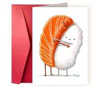 Shein 1 pieza Tarjeta de felicitación con abrazo de sushi lindo, tarjeta de San Valentín y cumpleaños divertida para él, ella o el mejor amigo