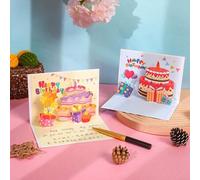 Shein 1 pieza Tarjeta de felicitación con oso pastel de cumpleaños desplegable, adecuada para cumpleaños, Día de la Madre, Día del Padre, Navidad, Acción de