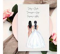Shein 1 pieza Tarjeta de felicitación de boda con sobre - Diseño de novia y dama de honor en acuarela "La novia de hoy, la esposa de mañana, hermanas por si
