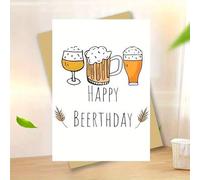Shein 1 pieza Tarjeta de felicitación de cumpleaños de celebración otoñal divertida de 11 cm x 16 cm - Diseño "Feliz celebración Tarjeta de tres jarras de c